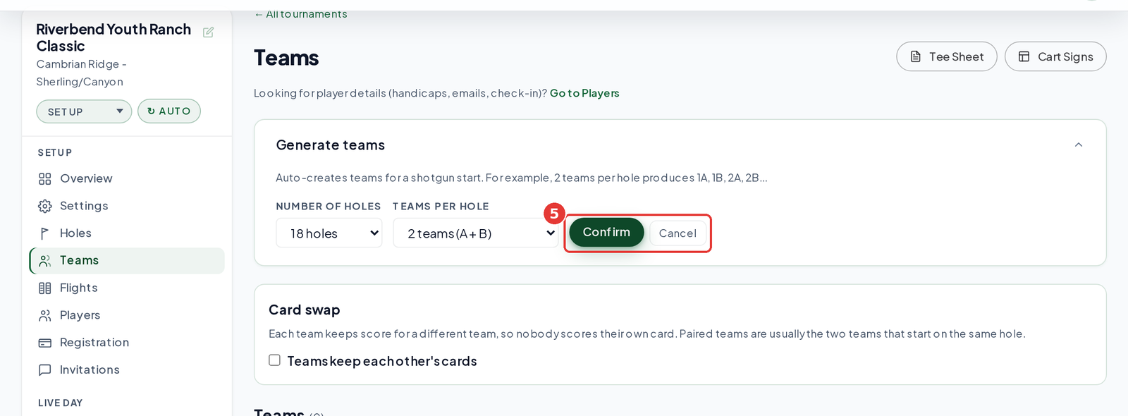 Generate teams button replaced by Confirm and Cancel